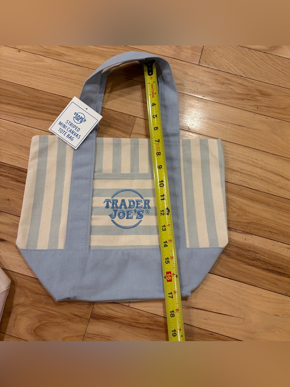 NWT Trader Joe’s Bundle Set of 2 Reusable Mini Pastel Pink Blue Stripe Tote Bags - Picture 2 of 3